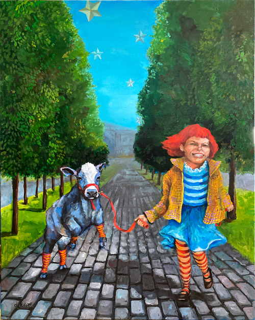 The Red Leash, oil on canvas by Dana Ellyn, 24 x 30 inches