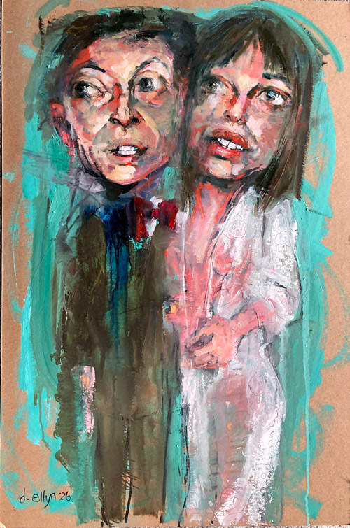 Expressive double portrait of a couple — partnership, shared purpose, and looking ahead together.
