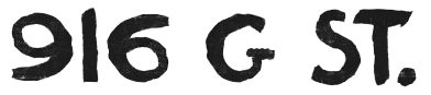 916 G ST. — hand-lettered studio address in downtown Washington, DC