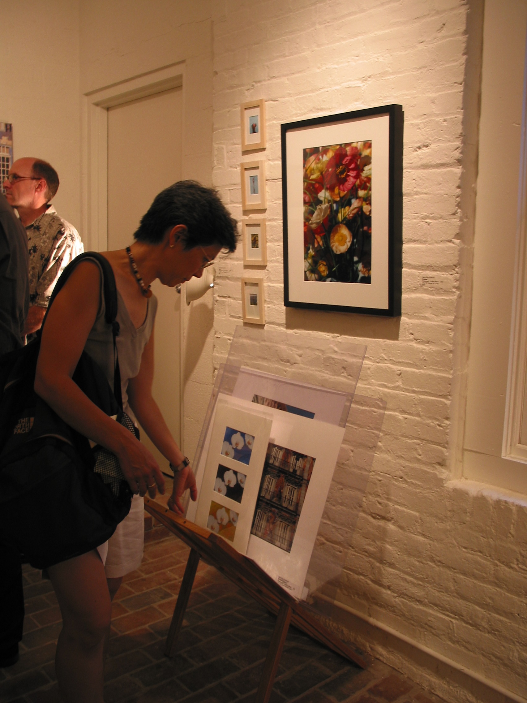 A gallery visitor viewing other artists' work on display at Gallery 325, 2002