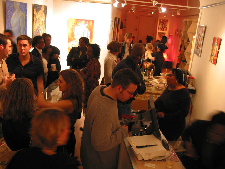 Crowd at the Nudes opening reception, NZen Gallery, 2002