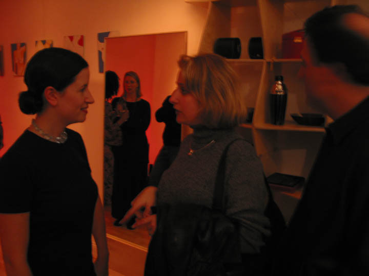 Guests conversing at the Nudes opening reception, NZen Gallery, 2002