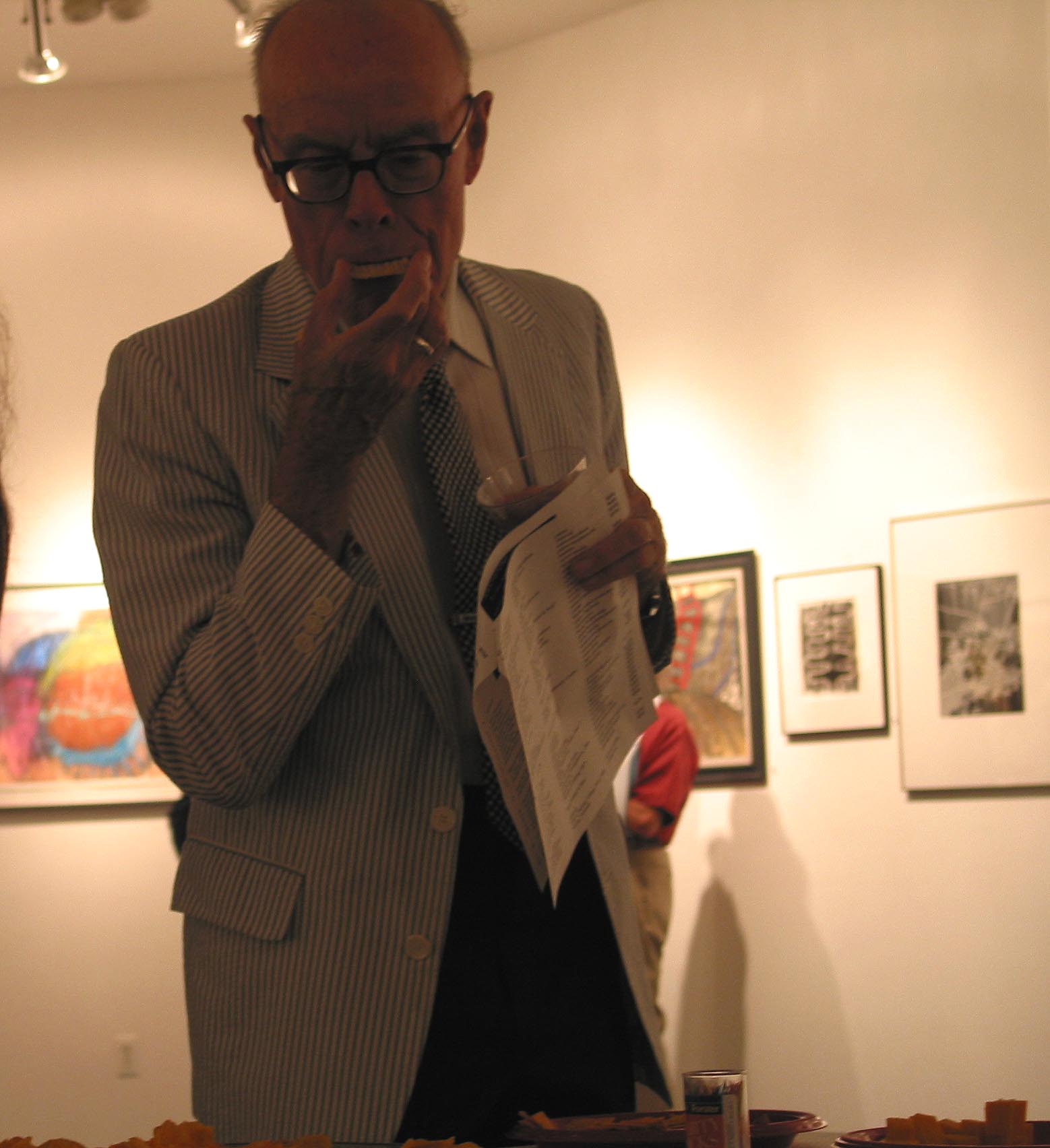 A gallery visitor at the To the Nth Degree opening reception, Touchstone Gallery, 2002