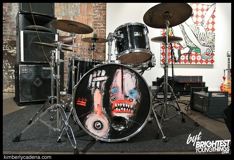 The band’s drum kit, with a painted bass drum