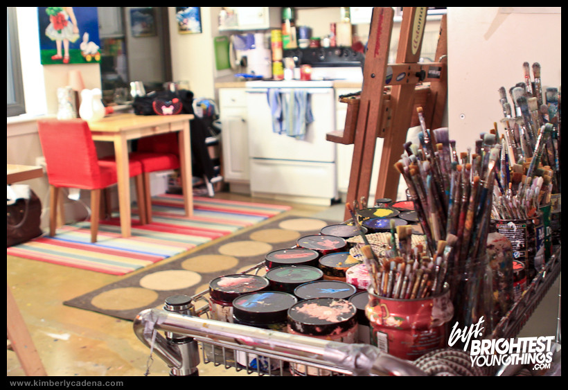 Brushes and paint jars in the studio