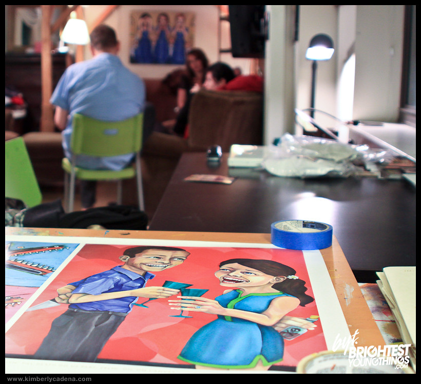 A painting on a work table