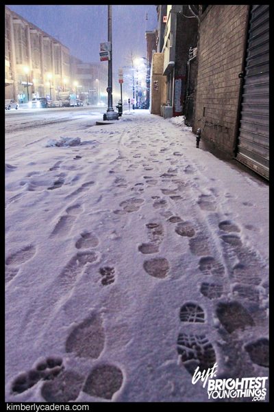 Snow on the sidewalk on opening night