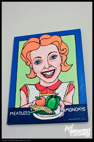 A painting with the words “Meatless Mondays”