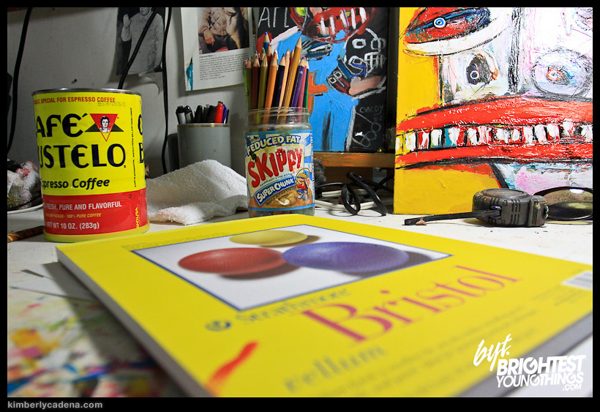 Art supplies on a work table