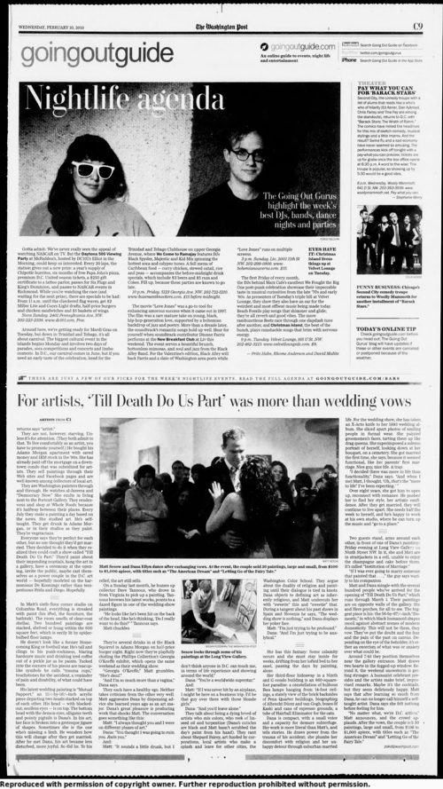 The Washington Post, page C9, February 10, 2010: For artists, Till Death Do Us Part was more than wedding vows