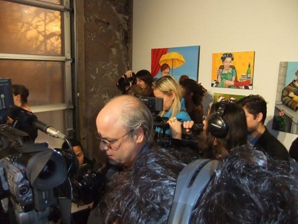 Dana Ellyn and Matt Sesow's wedding at Long View Gallery, 2010: TV crews at the opening