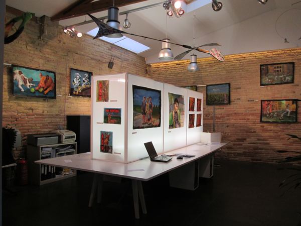 Dana Ellyn's paintings on the brick walls and white panels inside Flash Gallery