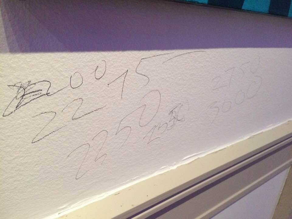 Bids written on the wall below Sanctuary, 15th annual Transformer auction, The Corcoran, 2018