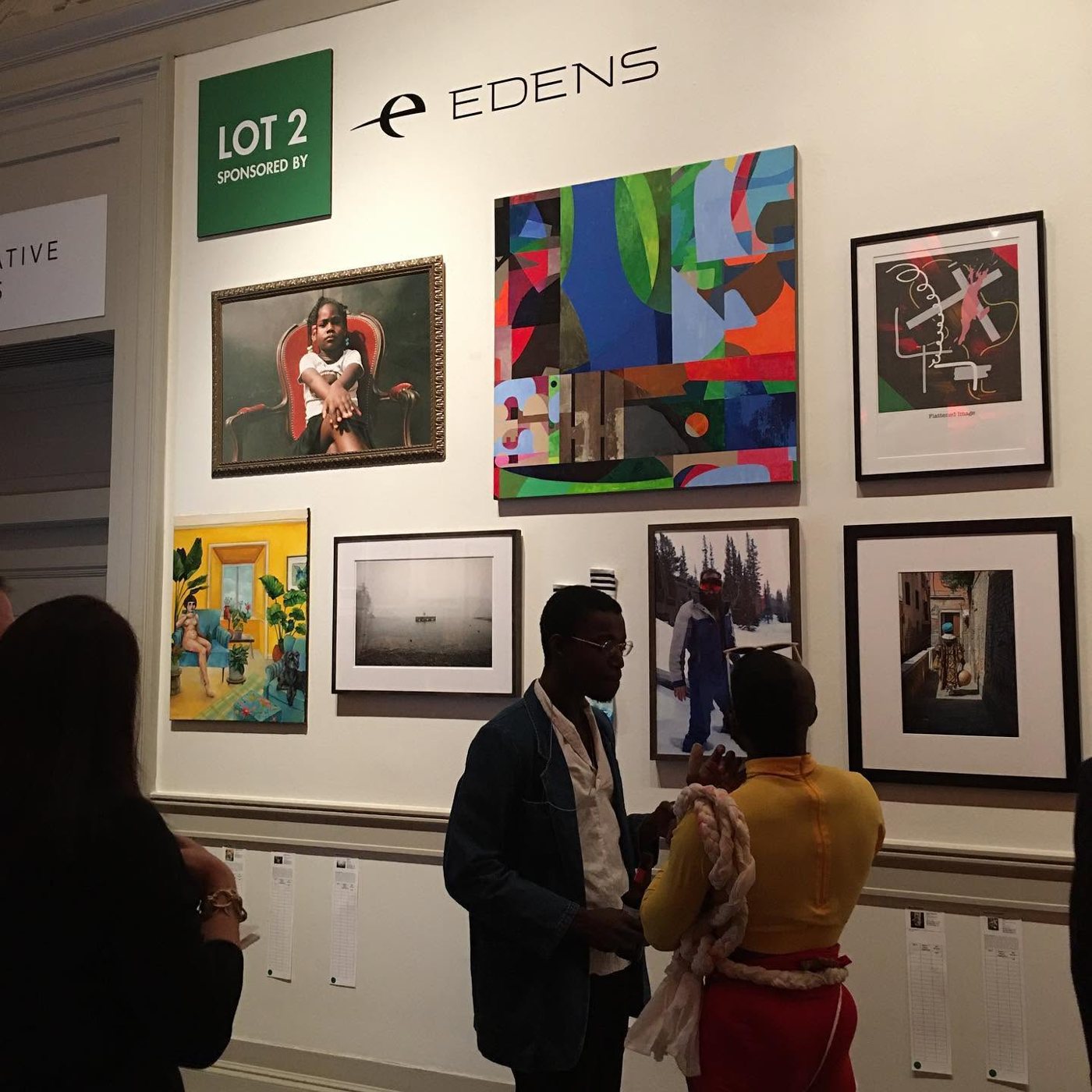 The Lot 2 wall, with Plant Based Nude at lower left, 16th annual Transformer auction, The Corcoran, 2019