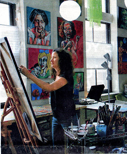 Dana Ellyn painting at her easel at Mather Studios, Washington, DC, 2007